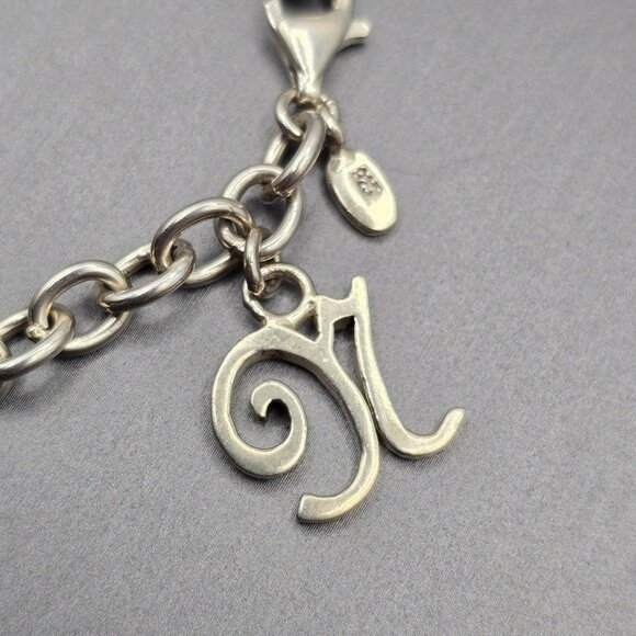 Barse Sterling Silver Cable Link Charm Bracelet 7" Letter N & Bell 18.46g - Picture 4 of 8